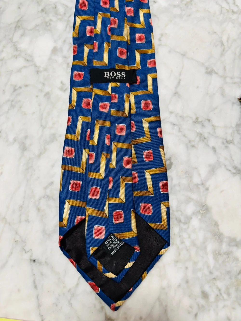 BOSS Vintage  Blue, Pink & Yellow Geometric 70’s Retro Tie